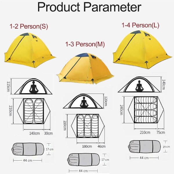 Nevenka Camping Tent Waterproof Ultralight Backpacking Double Layer Tent Easy Set Up-Yellow 4 Person