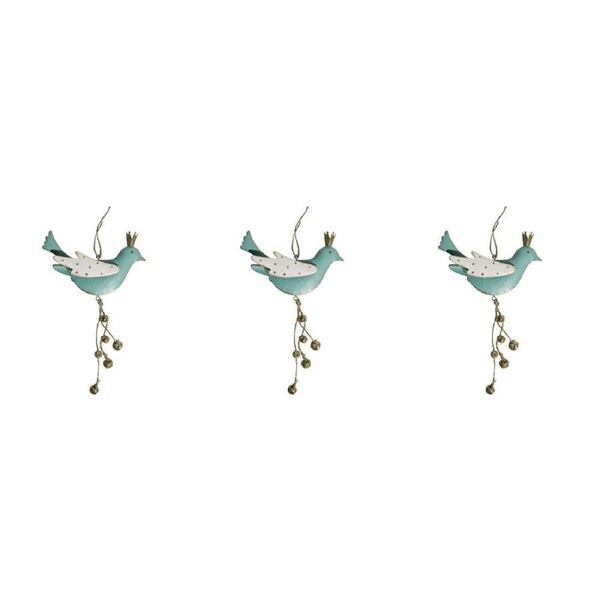 3x LVD Metal/Beads Hanging Bird w/ Bells Christmas Ornament Decor 32cm Aqua