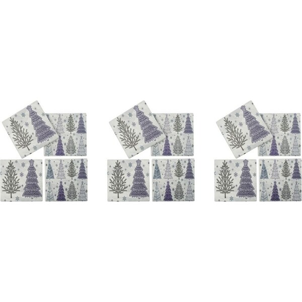 3x 4pc LVD Porcelain Coasters Lilac & Sage Christmas Kitchen Decor 10cm Square