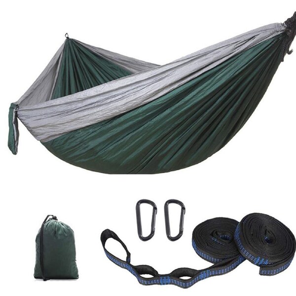 Nevenka Camping Portable Hammocks with 2 Tree Straps for Travel Beach Backyard-Gray/DarkGreen L-300 X 200 CM