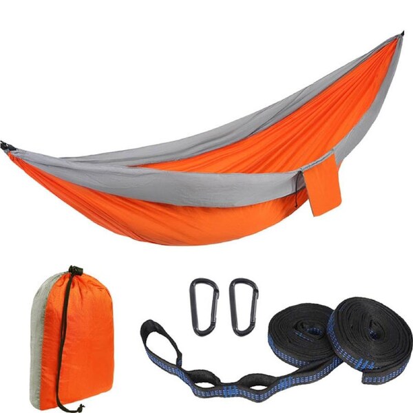 Nevenka Camping Portable Hammocks with 2 Tree Straps for Travel Beach Backyard-Gray/Orange L-300 X 200 CM