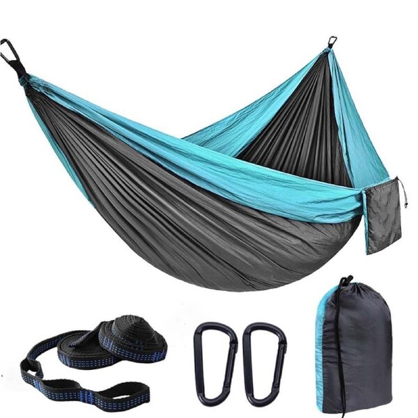 Nevenka Camping Portable Hammocks with 2 Tree Straps for Travel Beach Backyard-SkyBlue/DarkGray L-300 X 200 CM