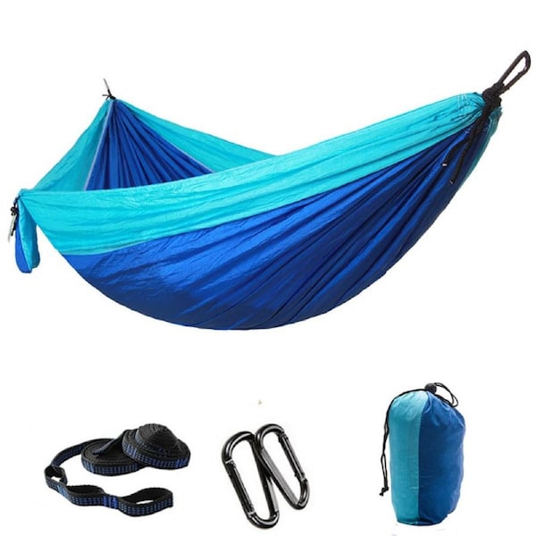 Nevenka Camping Portable Hammocks with 2 Tree Straps for Travel Beach Backyard-SkyBlue/Blue S-270 X 140 CM