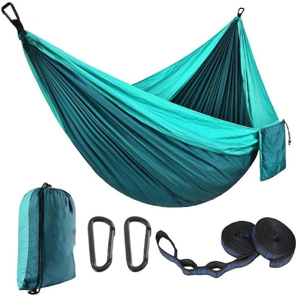 Nevenka Camping Portable Hammocks with 2 Tree Straps for Travel Beach Backyard-PeacockBlue L-300 X 200 CM