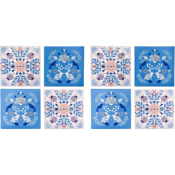 2x 4pc LVD Ceramic Coasters Folsky Pinks Mat/Pad Home/Kitchen Decor 9.5cm Sqr