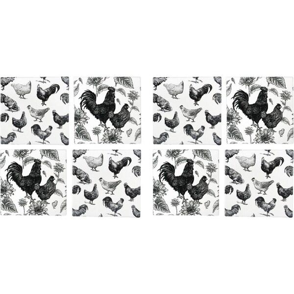 2x 4pc LVD Ceramic Coasters Roosters Mat/Pad Home/Kitchen Decor 9.5cm Square