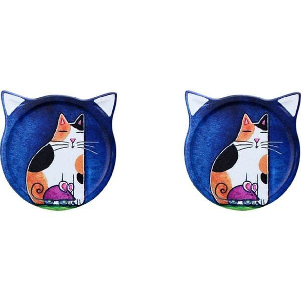 2x LVD Ceramic Coasters Cat Paintings Home/Kitchen Decor 10.5cm Round Assorted