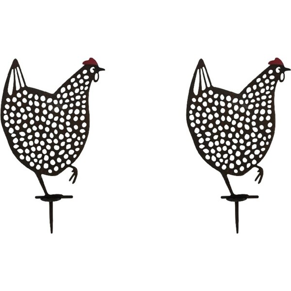 2x LVD Metal Hen Bessie Ornament Sculpture Home/Garden Lawn Decor 50cm Black