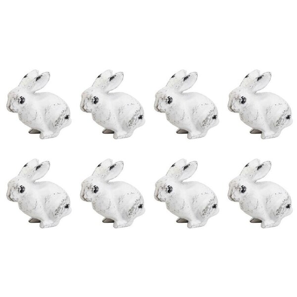 8x LVD Metal Rabbit Sculpture Ornament Home/Office Decor 6.35cm Rustic White