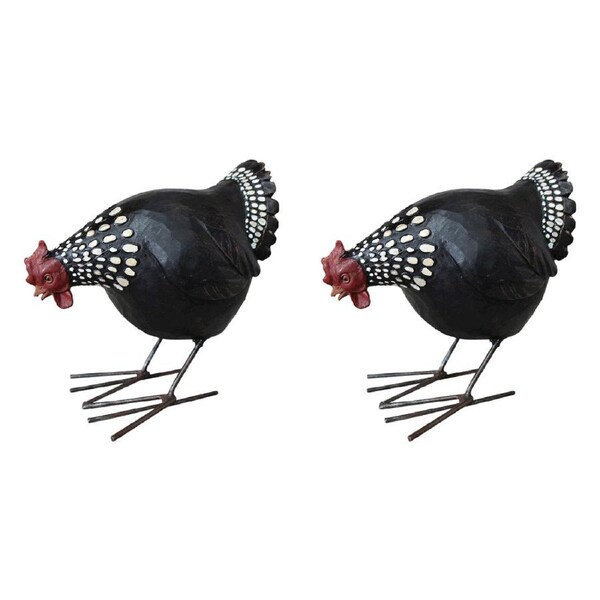 2x LVD Resin/Iron Chicken Sculpture Ornament Figure Home/Office Decor BLK Small