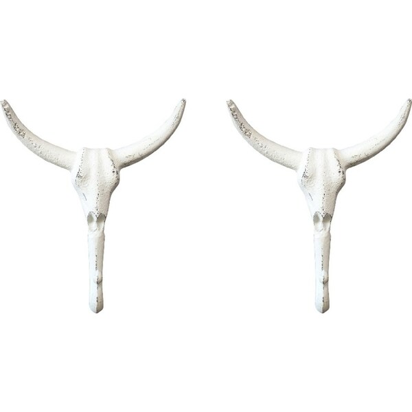 2x LVD Metal Decorative Hook Skull Sculpture Hanging Home/Office Decor 20cm WHT
