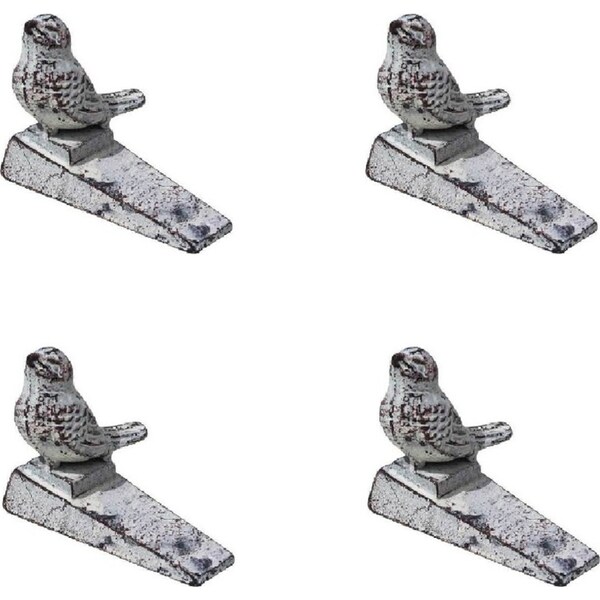 4x LVD Metal Doorstop Sitting Sparrow Door Stay Home/Bedroom Decor 12cm White