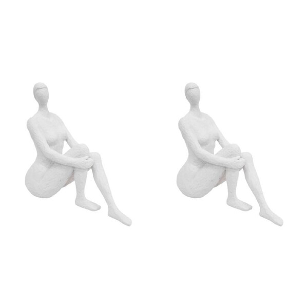 2x LVD Resin Sculpture Modern Lady White Tex Figurine Home/Office Decor 21.5cm