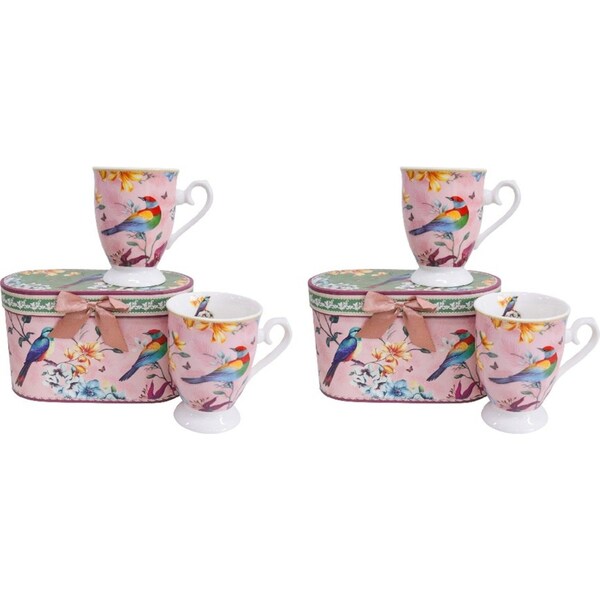 2x 2pc LVD Ceramic Teacups w/Box Pretty Birds Home/Kitchen Drinkware Decor 11cm