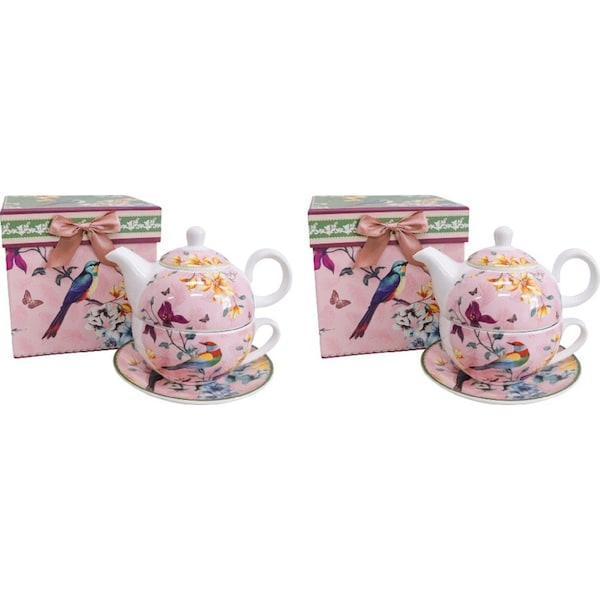 2x LVD Ceramic Tea Pot/Cup/Saucer Set w/Box Pretty Birds Home/Kitchen Drinkware