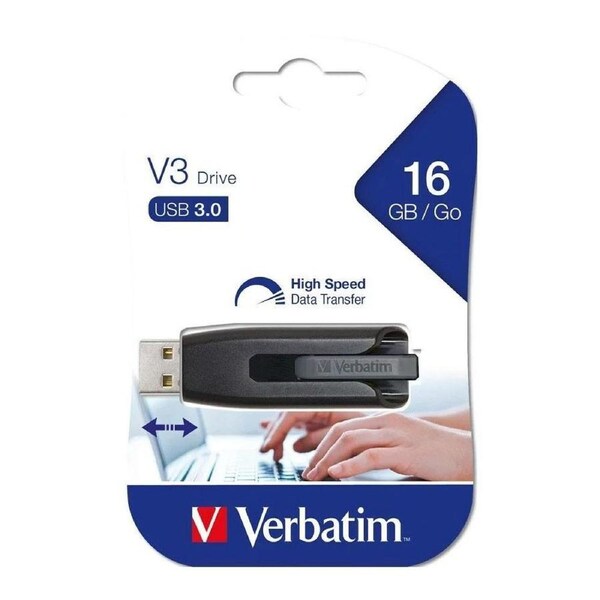 Verbatim 49172 16GB V3 USB3.0 Grey StorenGo V3 Retractable USB Storage Drive