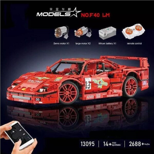 Mould King 13095P Super F40 LM RC Racing Sports Car Bricks Model Kids Toys