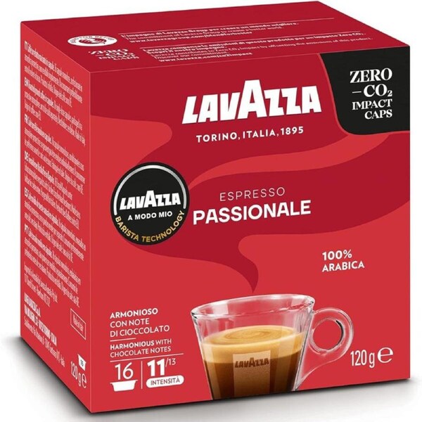 Lavazza, A Modo Mio Espresso Passionale, 16 Coffee Pods, 100% Arabica, Warm and Inviting Taste, Intensity 11/13, Dark Roasting, 1 Pack of 16 Coffee Pods