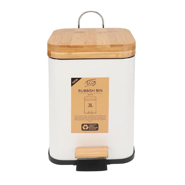 Eco Basics Rubbish Durable Plastic Bin Square 3L w/ Soft Close Lid White