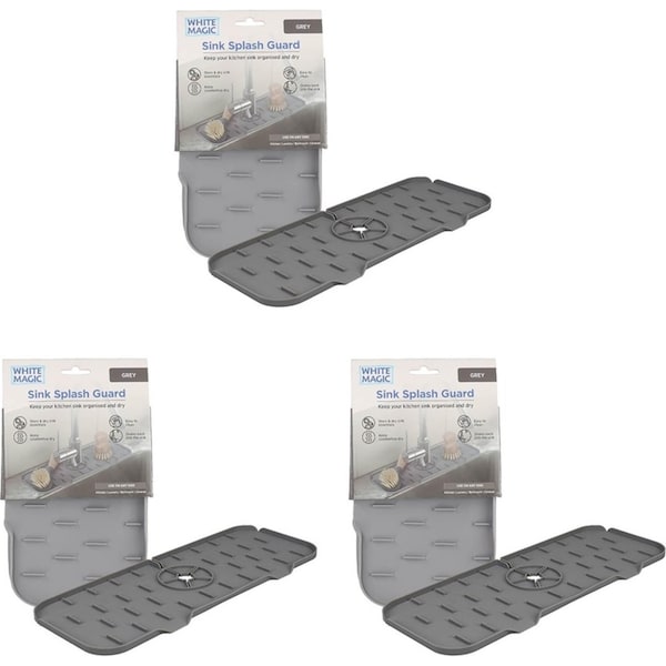 3x White Magic Home/Kitchen Sink Splash Guard Silicone Faucet Mat/Pad Grey