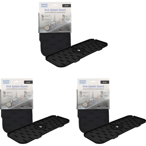3x White Magic Home/Kitchen Sink Splash Guard Silicone Faucet Mat/Pad Black