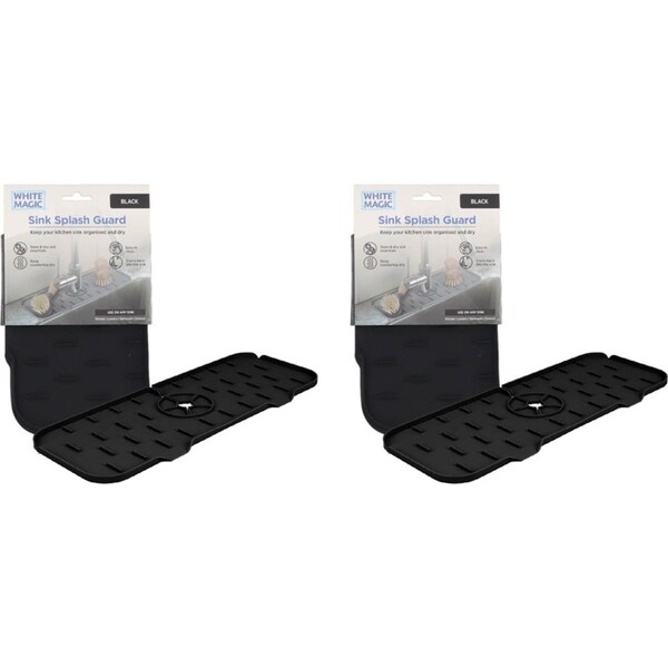 2x White Magic Home/Kitchen Sink Splash Guard Silicone Faucet Mat/Pad Black