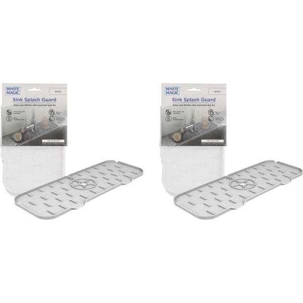 2x White Magic Home/Kitchen Sink Splash Guard Silicone Faucet Mat/Pad White