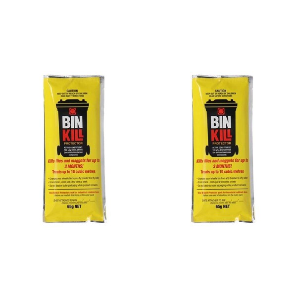2x Binkill Commercial Waste Bin Cleaner Sanitizer Kills Flies & Maggots 65g