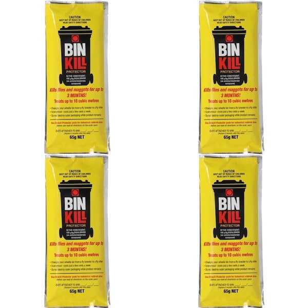 4x Binkill Commercial Waste Bin Cleaner Sanitizer Kills Flies & Maggots 65g