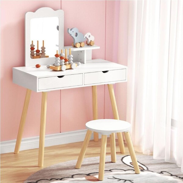 1 Set Keezi Kids Dressing Table Stool 2 in 1 Vanity Makeup Mirror Chair