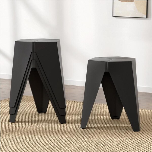 4x Artiss Puzzle Stool Plastic Bar Stools Stackable Black