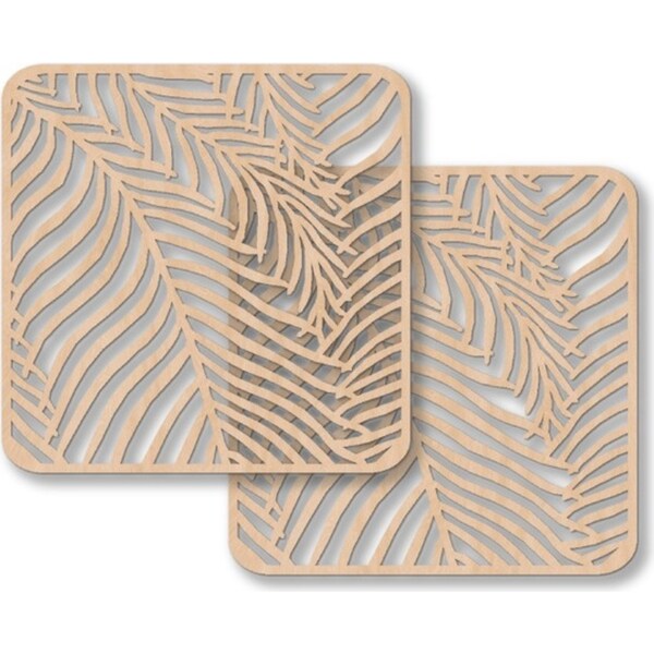 2pc Nord Deco Wooden Coaster Home Kitchen Tabletop Serveware 10x10cm Fern