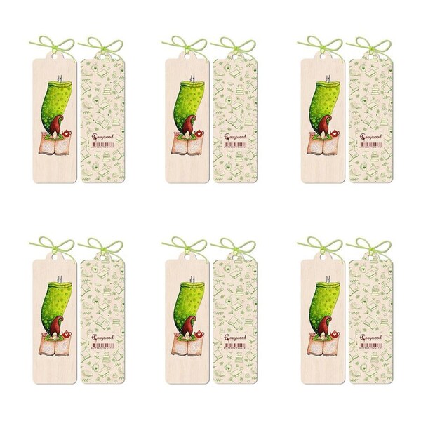 6x Cozywood Wooden Bookmark 4.5x14cm stationery w/ Ribbon Endless Pleasure