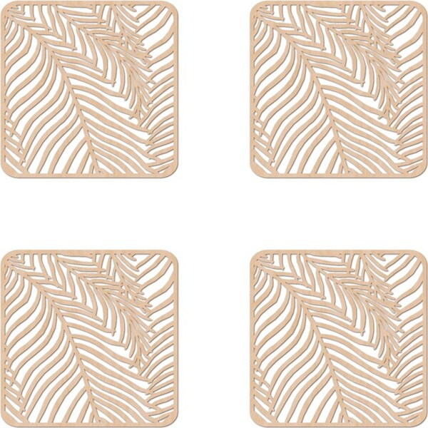 4x Nord Deco Wooden Coaster Home Kitchen Tabletop Serveware Decor 10x10cm Fern