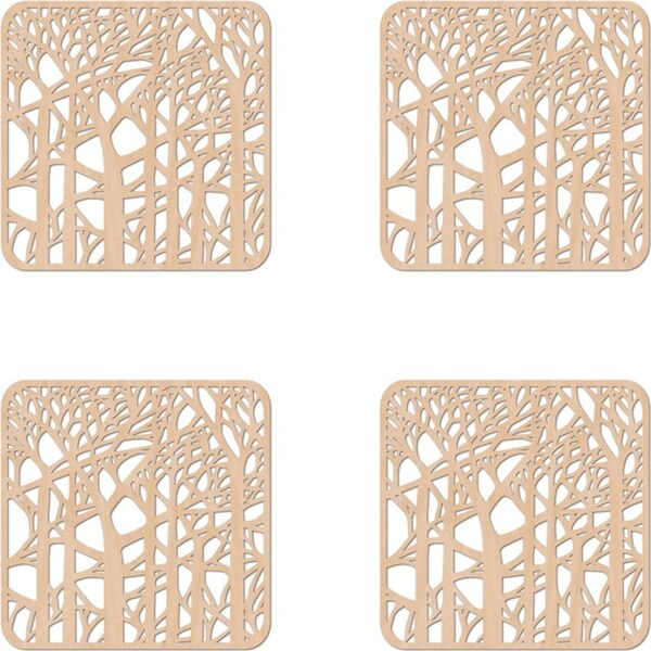 4x Nord Deco Wooden Coaster Home Kitchen Tabletop Serveware Decor 10x10cm Forest