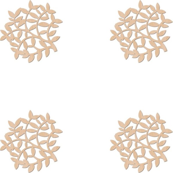 4x Nord Deco Wooden Coaster Home Kitchen Tabletop Serveware Decor 10x10cm Leaves