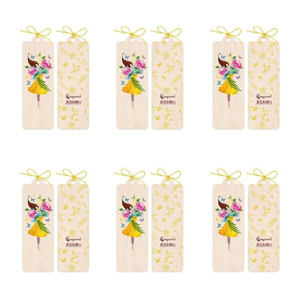 6x Cozywood Wooden Bookmark 4.5x14cm School stationery w/ Waxed Ribbon The Hug
