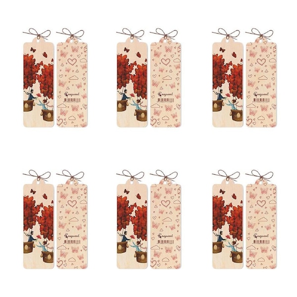 6x Cozywood Wooden Bookmark 4.5x14cm w/ Waxed Ribbon Thousands in the Sky