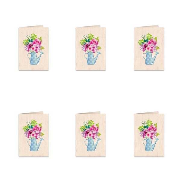 6x Cozywood Wooden Greeting Card 11x16cm stationery w/ Envelope Watering Can