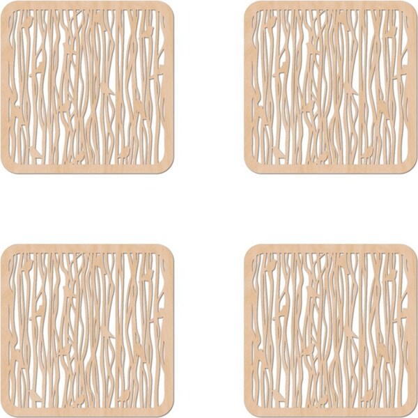 4x Nord Deco Wooden Coaster Home Kitchen Tabletop Serveware 10x10cm Small Bird