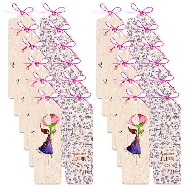 12x Cozywood Wooden Bookmark 4.5x14cm w/ Waxed Ribbon Heartiest Congratulations
