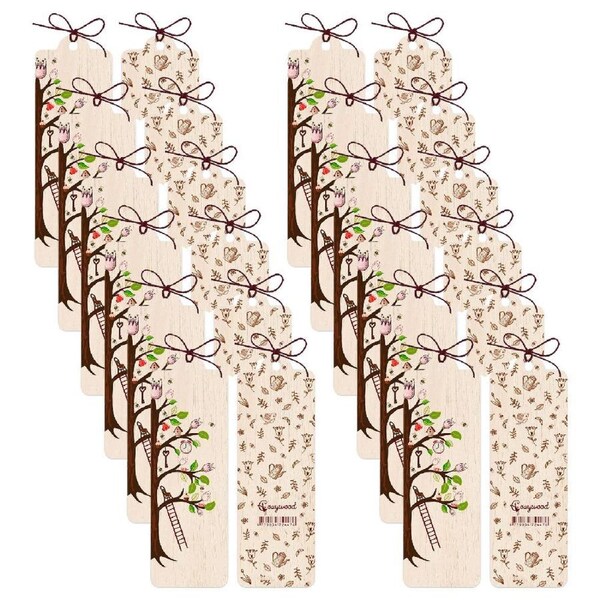 12x Cozywood Wooden Bookmark 4.5x14cm stationery w/ Waxed Ribbon Tree of Life