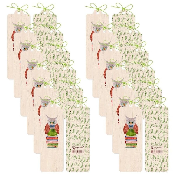 12x Cozywood Wooden Bookmark 4.5x14cm School stationery w/ Waxed Ribbon Owlet