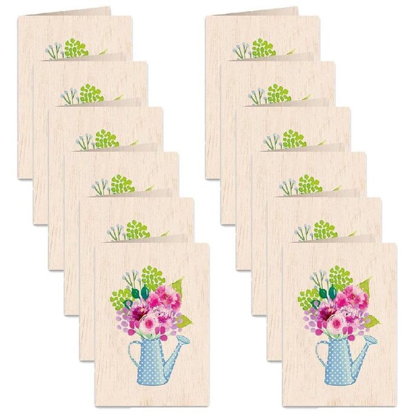 12x Cozywood Wooden Greeting Card 11x16cm stationery w/ Envelope Watering Can