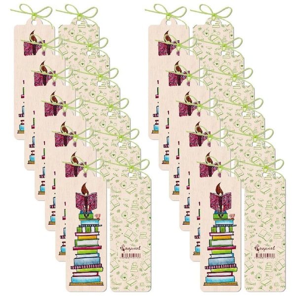 12x Cozywood Wooden Bookmark 4.5x14cm School stationery w/ Waxed Ribbon Reader