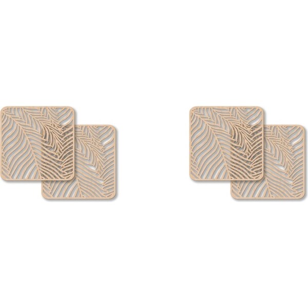 2x 2pc Nord Deco Wooden Coaster Home Kitchen Tabletop Serveware 10x10cm Fern