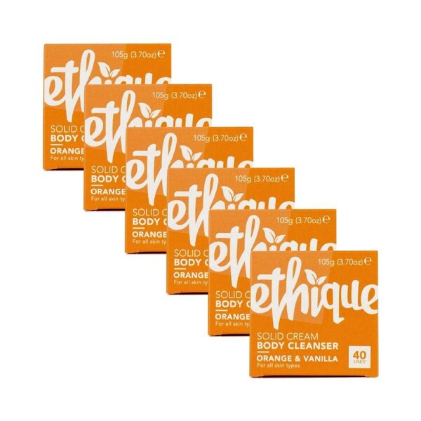 6 x Ethique Solid Cream Body Cleanser Orange & Vanilla 105g