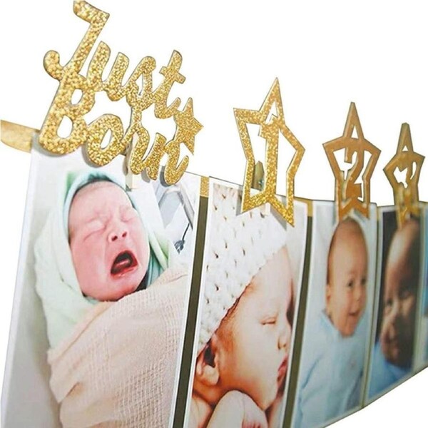 Gold 2 Personalized One Year Photo Banner Monthly Photo Birthday Banner