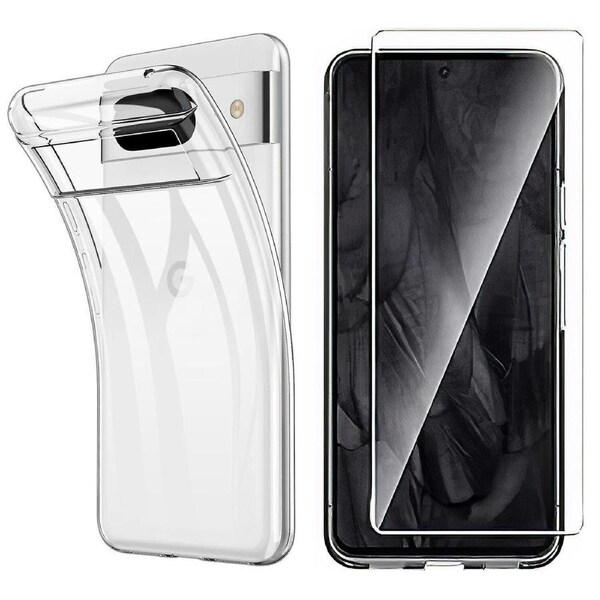 For Google Pixel 8 Pro Case Tpu Clear Phone Cover With 2.5d Arc Edge Tempered Glass Screen Film