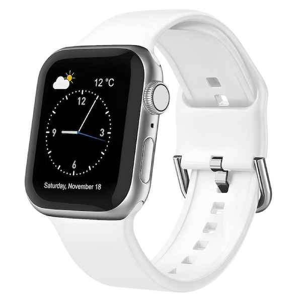 For Apple Watch Series 10,46-mm Case,Pin Buckle Silicone Watch Band,White